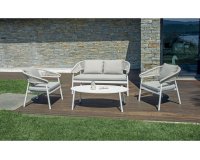 CAP-FERRAT zestaw wypoczynkowy ogrodowy aluminium lina gres biały