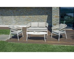 CAP-FERRAT zestaw wypoczynkowy ogrodowy aluminium lina gres biały