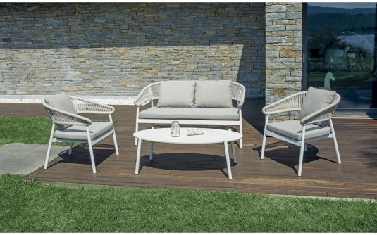 CAP-FERRAT zestaw wypoczynkowy ogrodowy aluminium lina gres biały CAP-FERRAT zestaw wypoczynkowy ogrodowy aluminium lina gres biały