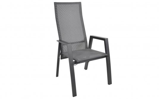 Wysokie pochylane krzesło stołowe ogrodowe aluminium antracyt AMIR pochylane oparcie Wysokie pochylane krzesło stołowe ogrodowe aluminium antracyt AMIR pochylane oparcie