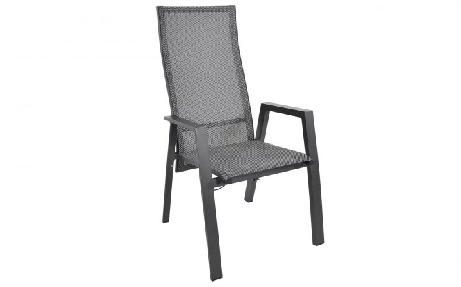 Wysokie pochylane krzesło stołowe ogrodowe aluminium antracyt AMIR pochylane oparcie
