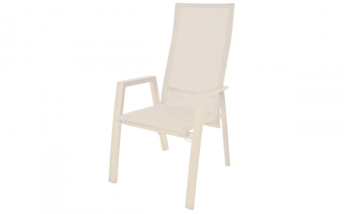 Wysokie jasnobeżowe krzesło stołowe ogrodowe aluminium AMIR pochylane oparcie