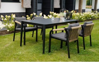 Komplet stołowy na taras ciemnoszary aluminium RIMINI 4 krzesła