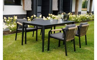 Komplet stołowy na taras ciemnoszary aluminium RIMINI 4 krzesła