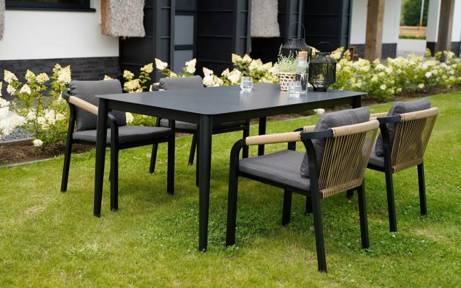 Komplet stołowy na taras ciemnoszary aluminium RIMINI 4 krzesła