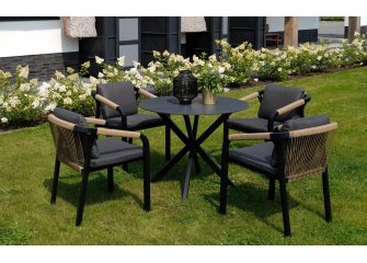 Komplet stołowy ogrodowy ⌀90 cm i 4 fotele Rimini