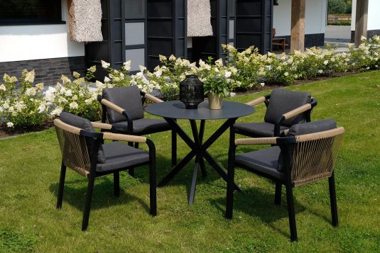 Komplet stołowy ogrodowy ⌀90 cm i 4 fotele Rimini