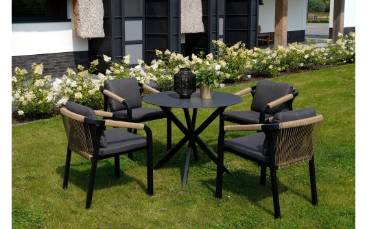 Komplet stołowy ogrodowy ⌀90 cm i 4 fotele Rimini