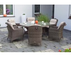 Brązowy zestaw ogrodowy okrągły stół ⌀160 i 6 foteli technorattan