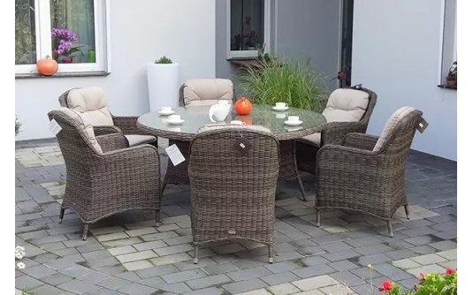 Brązowy zestaw ogrodowy okrągły stół ⌀160 i 6 foteli technorattan Brązowy zestaw ogrodowy okrągły stół ⌀160 i 6 foteli technorattan
