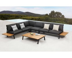 Graitowy nowoczesny platfromowy narożnik aluminowo-teakowy PUNTO Higold