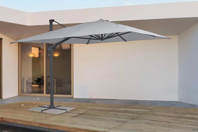 Parasol obrotowy aluminiowy antracyt poszycie jasnoszare INES 3x3