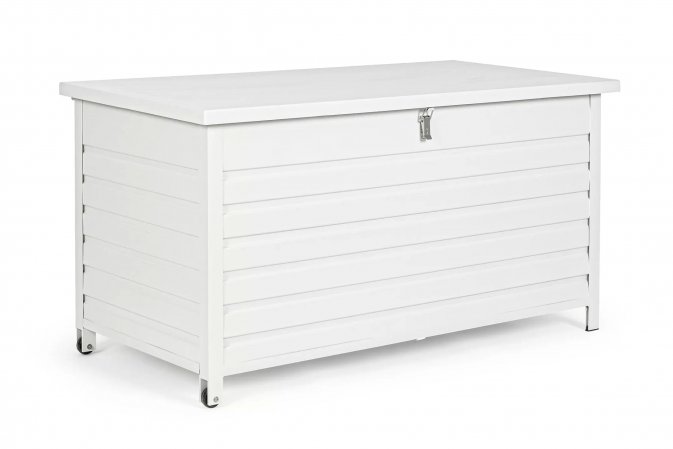 Biała akrzynia ogrodowa na kółkach aluminiowa ATLANTIC 141x73x73 cm Bizzotto