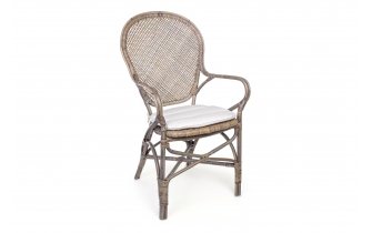 Szarobrązowe klasyczne wysokie krzesło z naturalnego rattanu EDELINA bizzotto