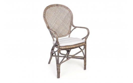 Szarobrązowe klasyczne wysokie krzesło z naturalnego rattanu EDELINA bizzotto