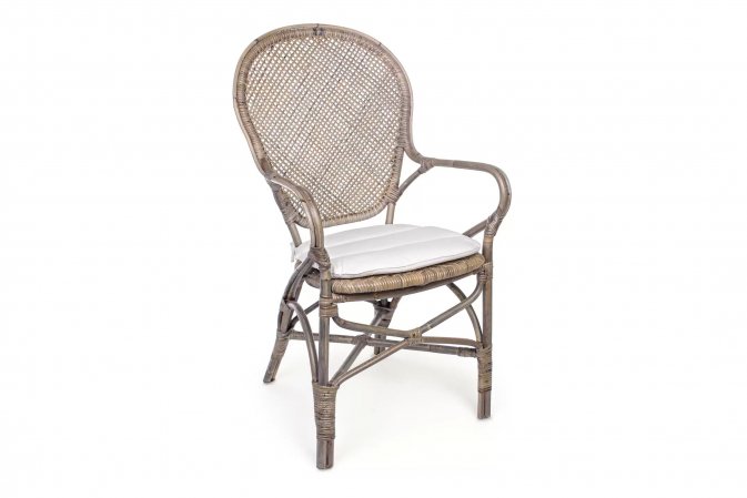 Szarobrązowe klasyczne wysokie krzesło z naturalnego rattanu EDELINA bizzotto