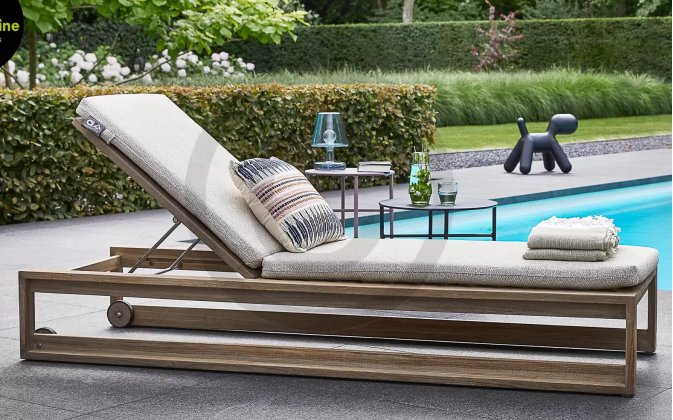 Leżak ogrodowy z drewna teakowego z beżową poduszką ANTIGUA appleBee