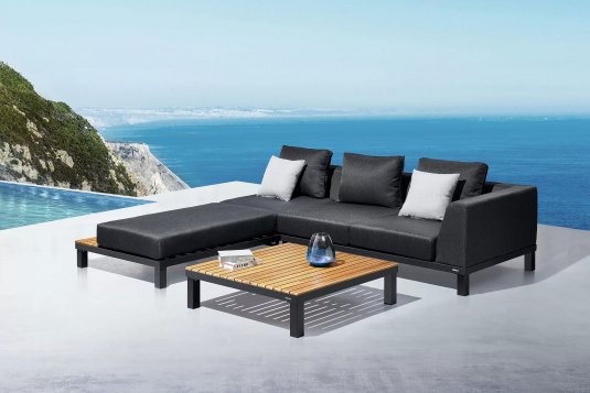 Aluminiowy grafitowy narożnik nowoczesny z elementami teak POLO PRO Higold