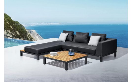 Aluminiowy grafitowy narożnik nowoczesny z elementami teak POLO PRO Higold Aluminiowy grafitowy narożnik nowoczesny z elementami teak POLO PRO Higold