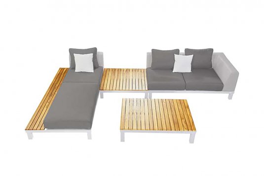 Aluminiowy biały narożnik nowoczesny z elementami teak POLO PRO Higold