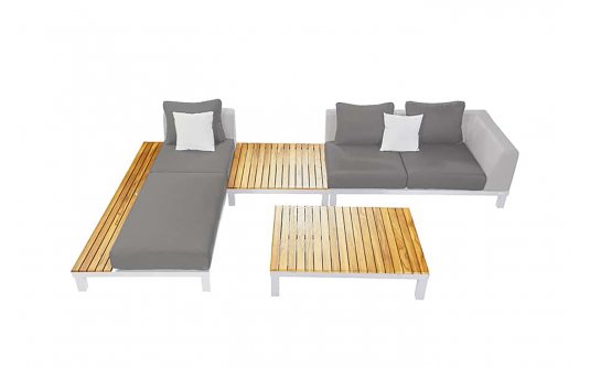 Aluminiowy biały narożnik nowoczesny z elementami teak POLO PRO Higold Aluminiowy biały narożnik nowoczesny z elementami teak POLO PRO Higold