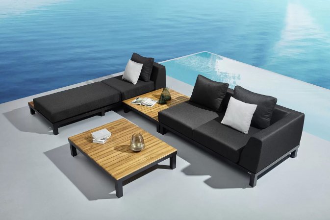 Aluminiowy grafitowy narożnik nowoczesny z elementami teak POLO PRO Higold