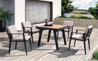 Komplet stołowy dla 4 osób antracytowy aluminiowy teak EMOTI Dining Small