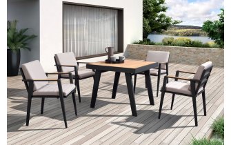 Komplet stołowy dla 4 osób antracytowy aluminiowy teak EMOTI Dining Small