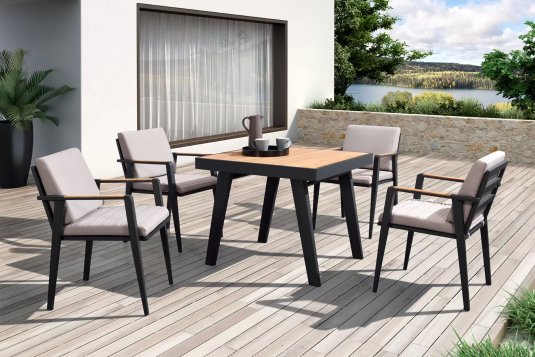 Komplet stołowy dla 4 osób antracytowy aluminiowy teak EMOTI Dining Small