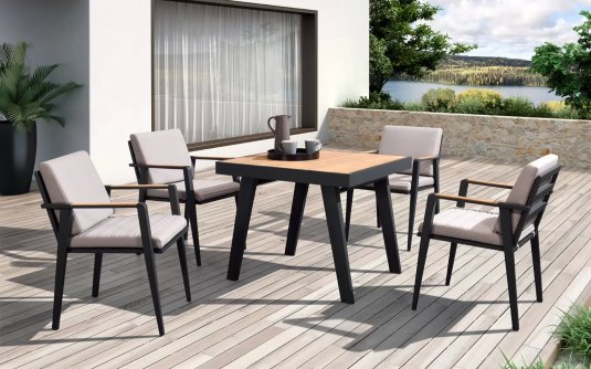 Komplet stołowy dla 4 osób antracytowy aluminiowy teak EMOTI Dining Small Komplet stołowy dla 4 osób antracytowy aluminiowy teak EMOTI Dining Small