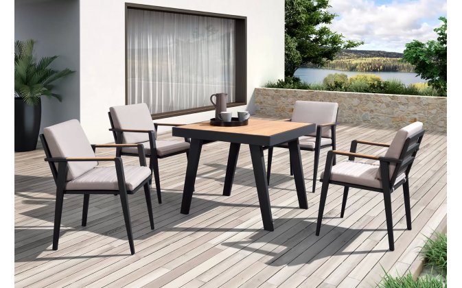 Komplet stołowy dla 4 osób antracytowy aluminiowy teak EMOTI Dining Small