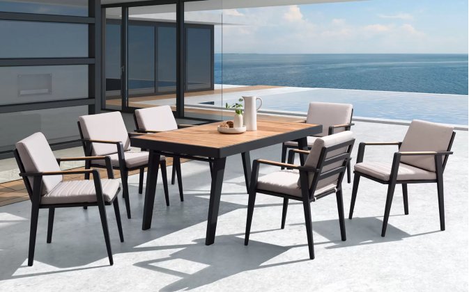 Komplet stołowy dla 6 osób grafitowy aluminiowy teak EMOTI Dining 