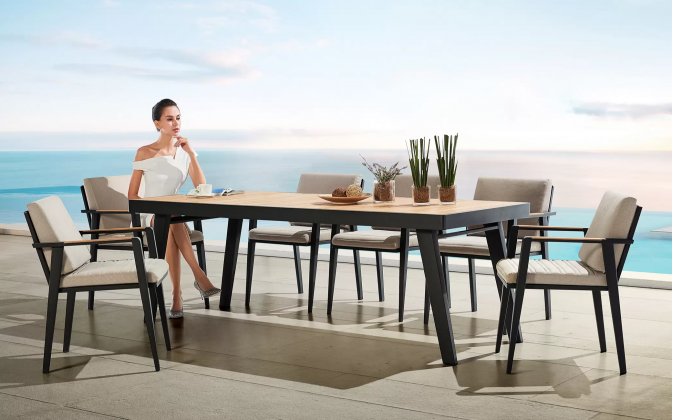Komplet stołowy dla 8 osób grafitowy aluminiowy teak EMOTI Dining 