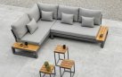 Narożnik aluminiowy grafitowy z bocznymi stolikami teak SOHO Life poduszki szare