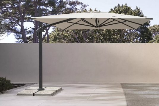 Parasol obrotowy pochylany 2 płaszczyzny alu grafit poszycie szarobeżowe ARIES 3x3