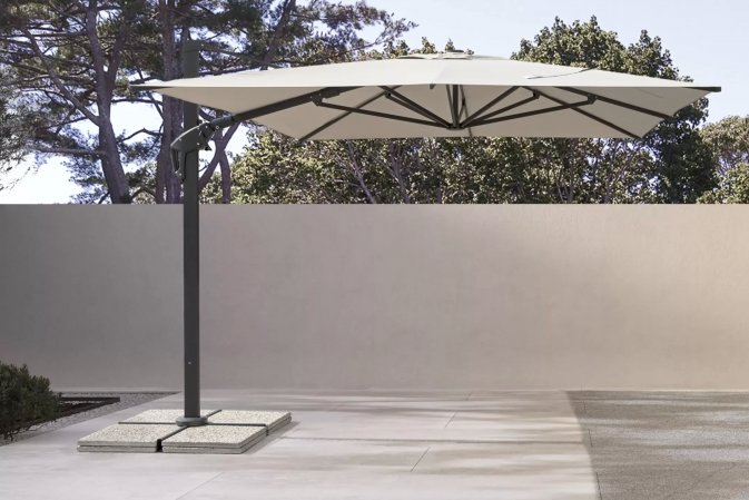 Parasol obrotowy pochylany 2 płaszczyzny alu grafit poszycie szarobeżowe ARIES 3x3