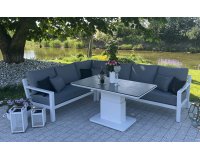 Narożnik Timber 222x222 aluminiowy biały poduszki Mist Grey Soltex