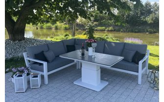 Narożnik Timber 222x222 aluminiowy biały poduszki Mist Grey Soltex