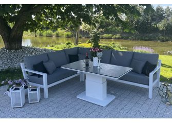 Narożnik Timber 222x222 aluminiowy biały poduszki Mist Grey Soltex