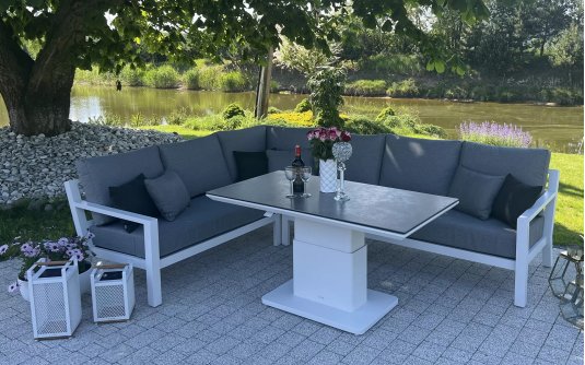 Narożnik Timber 222x222 aluminiowy biały poduszki Mist Grey Soltex Narożnik Timber 222x222 aluminiowy biały poduszki Mist Grey Soltex