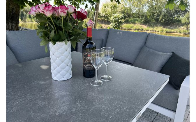 Narożnik Timber 222x222 aluminiowy biały poduszki Mist Grey Soltex