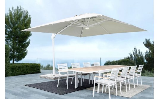 Biały parasol ogrodowy obrotowy i pochylany 3x3 EDEN bizzotto Biały parasol ogrodowy obrotowy i pochylany 3x3 EDEN bizzotto