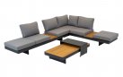 Narożnik modułowy BARBADOS aluminiowy grafitowy / elementy teak / poduszki szare Olefin