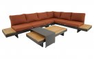 Narożnik modułowy BARBADOS aluminiowy grafitowy / elementy teak / poduszki czerwone Olefin