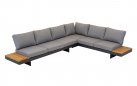 Narożnik modułowy BARBADOS aluminiowy grafitowy / elementy teak / poduszki szare Olefin