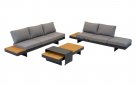 Narożnik modułowy BARBADOS aluminiowy grafitowy / elementy teak / poduszki szare Olefin