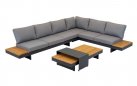 Narożnik modułowy BARBADOS aluminiowy grafitowy / elementy teak / poduszki szare Olefin