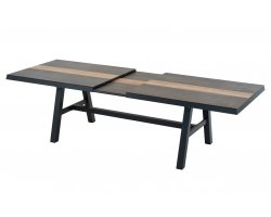 Rozkładany grafitowy stół BRIXTON 243-303 aluminiowy blat HPL beton-drewno