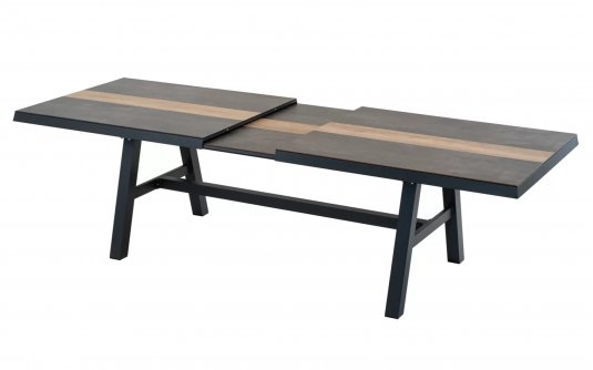 Rozkładany grafitowy stół BRIXTON 243-303 aluminiowy blat HPL beton-drewno Rozkładany grafitowy stół BRIXTON 243-303 aluminiowy blat HPL beton-drewno