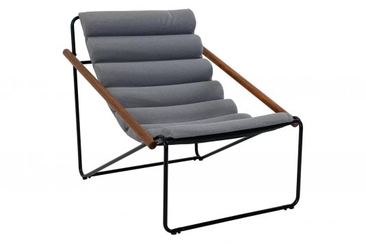 nowoczesny fotel na taras MIAMI stal malowana proszkowo czarna i poduszka szara